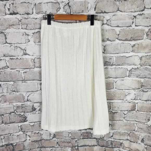 Vintage Sears Knit Midi Skirt Ivory Gathered Waist Size 16 Measures Smaller - Picture 7 of 10